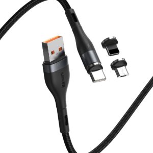 USB Baseus Fast 4in1 USB σε USB-C / Lightning / Micro 5A 1m (γκρι + μαύρο)