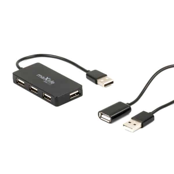 USB hub - 4x USB 2.0 0,15 m μαύρο + καλώδιο 1,5 m Maxlife