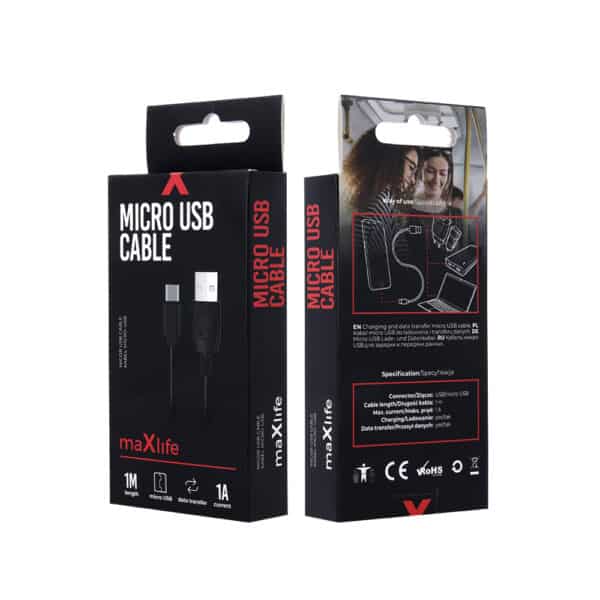Καλώδιο USB microUSB 1m 1A Maxlife μαύρο 4