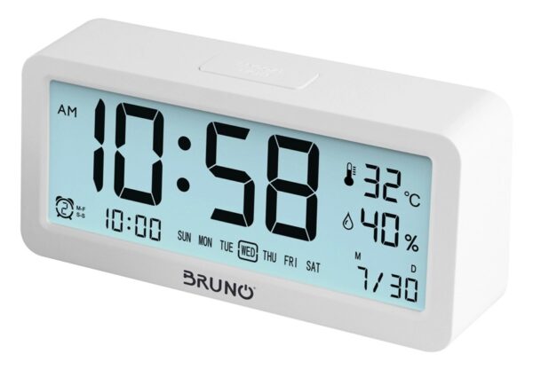BRUNO ξυπνητήρι BRN-0062 με μέτρηση θερμοκρασίας και υγρασίας (λευκό)