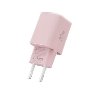 Φορτιστής Χωρίς Καλώδιο με Θύρα USB-A και Θύρα USB-C 33W (Ροζ)