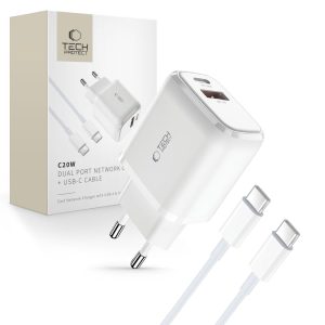 Φορτιστής C20W 2-PORT NETWORK CHARGER PD 20W + TYPE-C CABLE TECH-PROTECT